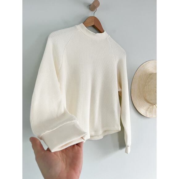 Madewell | NWT | Waffle-Knit Long-Sleeve Crewneck Tee in Winter White | Sz S - Picture 3 of 9